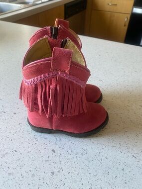 Girls Suede Fringe Ankle Boots in Pink